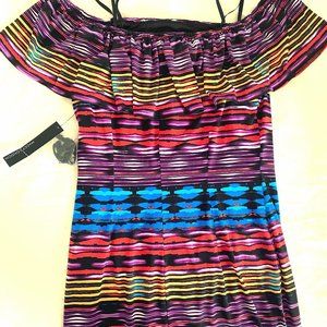 Maggy London Patterned Off-the-Shouder Midi Dress